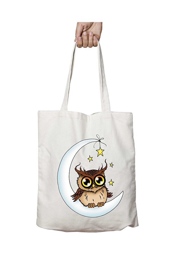 Owl on the Moon by Ayda Baykuş Two-Sided Washable School Beach Shoulder Tote Bag
