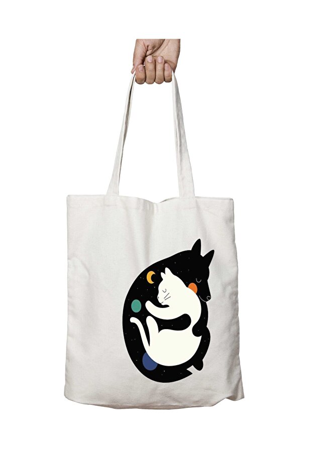 Like Cat and Dogs Cat Dog Two Sides Permanent Washable School Beach Shoulder Tote Bag