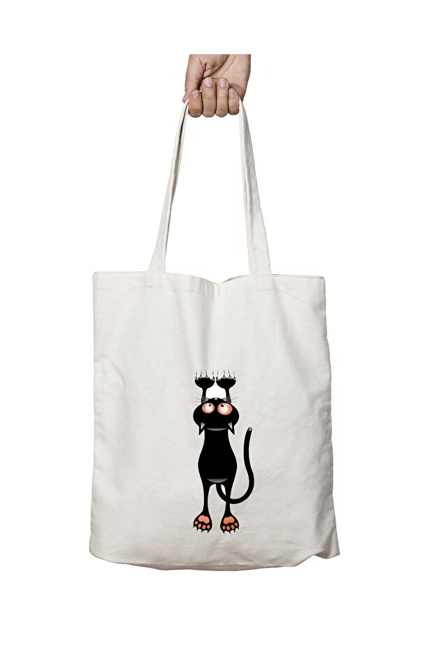 Naughty Black Cat Two Sides Permanent Washable School Beach Shoulder Cloth Bag