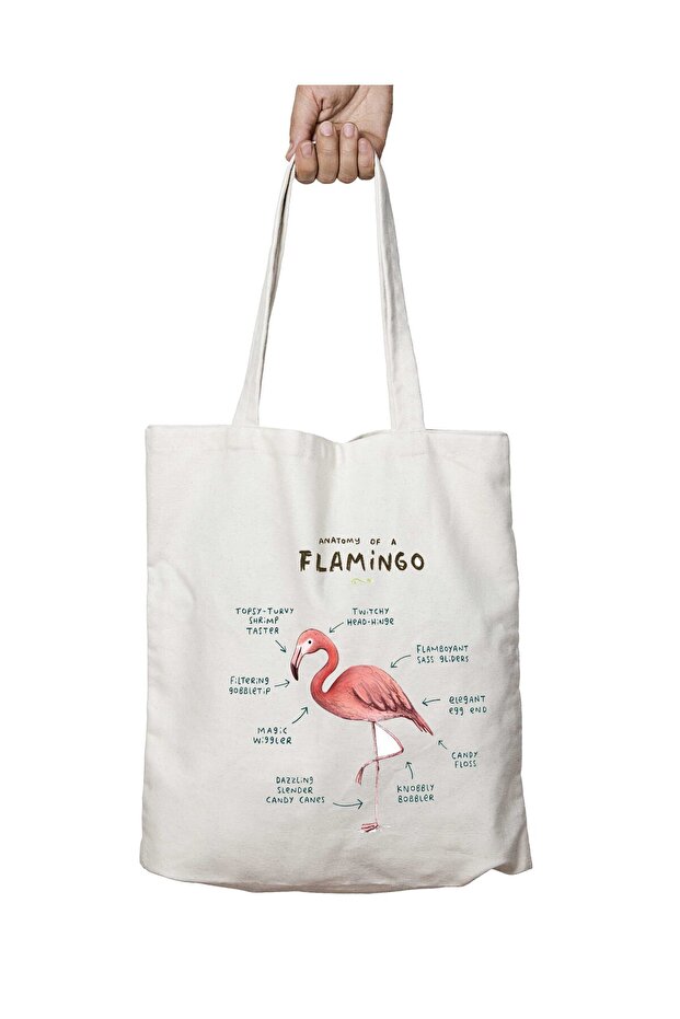 Flamingo Anatomy Flamingo Anatomy Two Sides Permanent Washable School Beach Shoulder Tote Bag