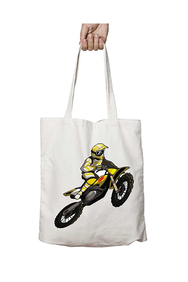 Motocross Motorcycle Two Sides Washable School Beach Shoulder Cloth Bag