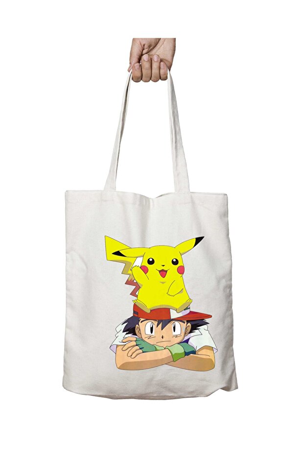 Ash Pokemon Pikachu Two Sides Permanent Washable School Beach Shoulder Cloth Bag