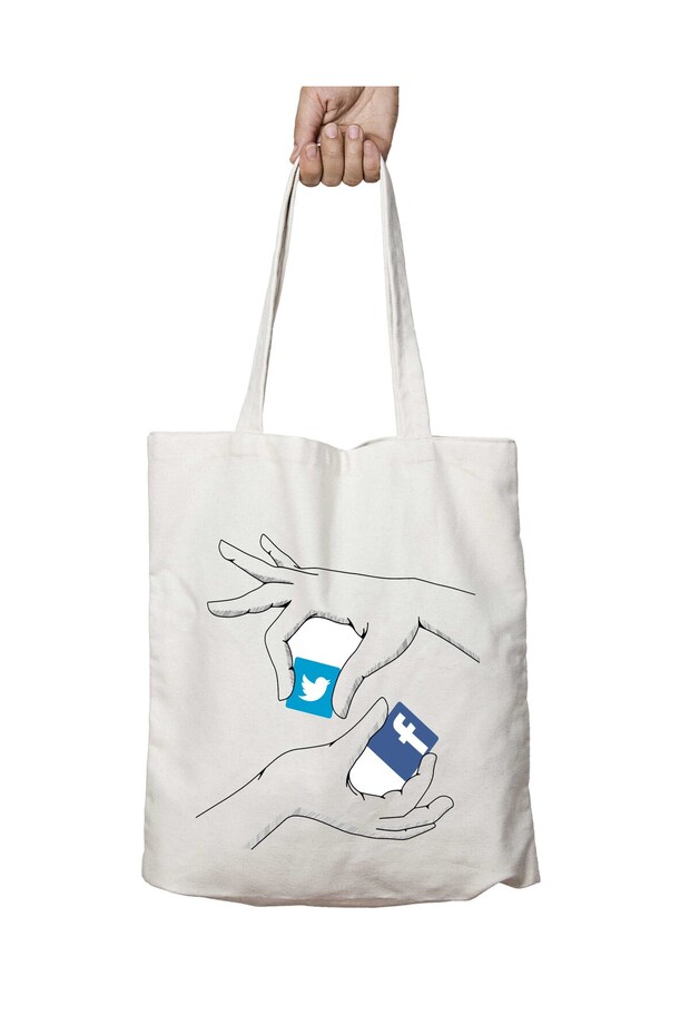 Facebook Twitter Two Sides Durable Washable School Beach Shoulder Tote Bag