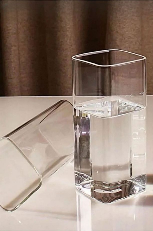 2 Li Pipetli Kare Kahve Bardağı | Meşrubat Bardağı | Soğuk Kahve Bardağı | Dikdörtgen bardak 350ml - 5