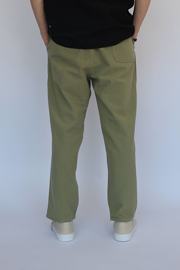 Unisex Yazlık Beli Lastikli Keten Pantolon Rahat Kalıp Pamuklu Serin Tutan Büzme Ipli Keten Pantolon - 2