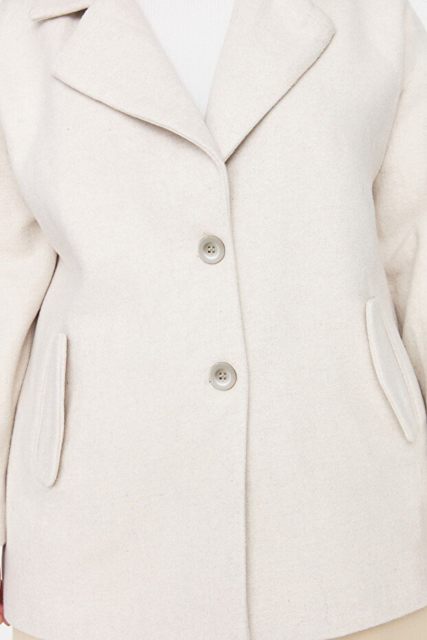 Пальто з капюшоном кольору екрю Regular Fit двобортне з застібкою Yun Blended TBBAW23KB00007 - 3
