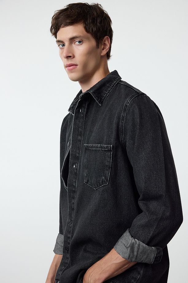 Antrasit %100 Pamuk Regular Fit Denim Kot Gömlek Ceket TMNAW25CE00001 - 2