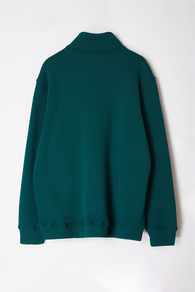 Yeşil Büyük Beden Oversize/Normal Kesim Dik Yaka Fermuarlı İçi Polarlı Sweatshirt TMNAW24AO00024 - 7