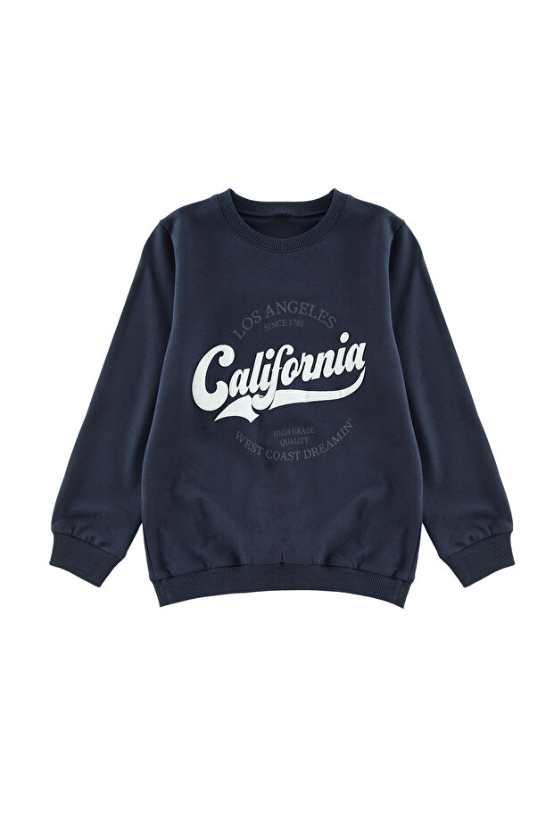 Lacivert Kız Çocuk Slogan Baskılı Pamuklu Örme Sweatshirt TKDAW25SW00013 - 1