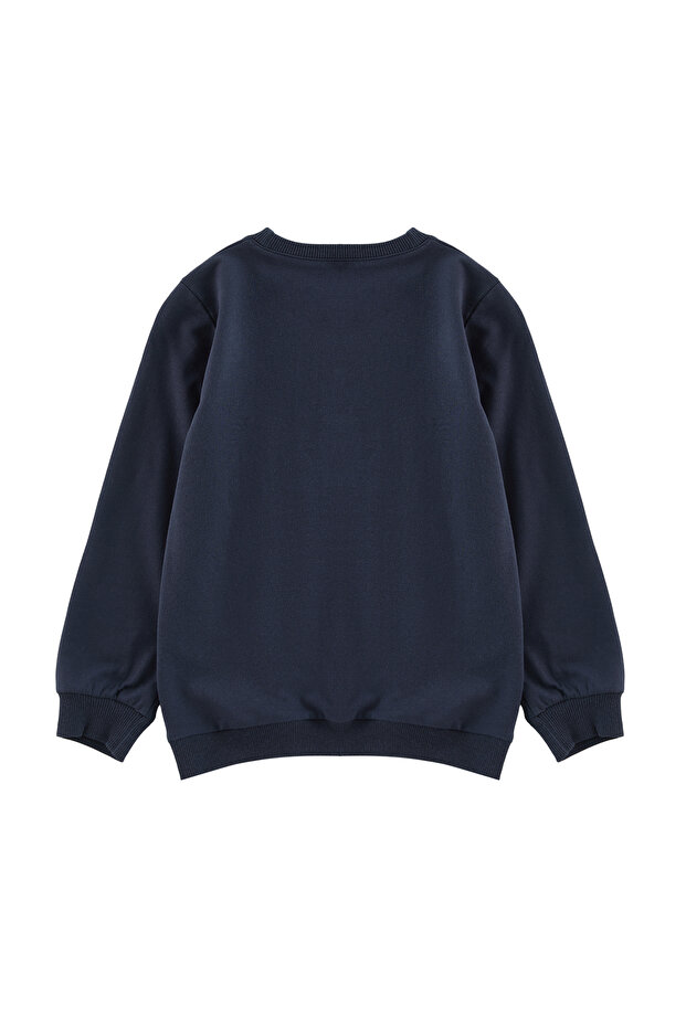 Lacivert Kız Çocuk Slogan Baskılı Pamuklu Örme Sweatshirt TKDAW25SW00013 - 2