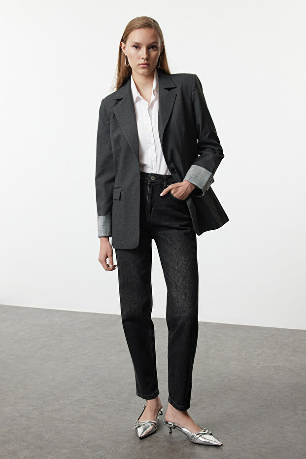 Anthracite Cuff Detailed Woven Blazer Jacket Twoaw25Bc00000