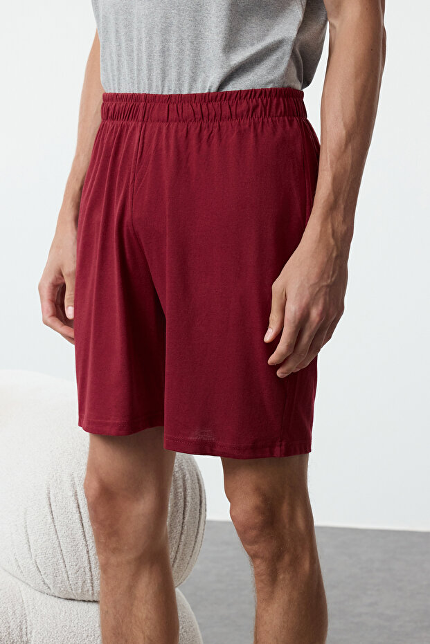 Gri - Bordo Regular Fit Nakışlı Örme 3 lü Pijama Takımı TMNAW25PT00024 - 6