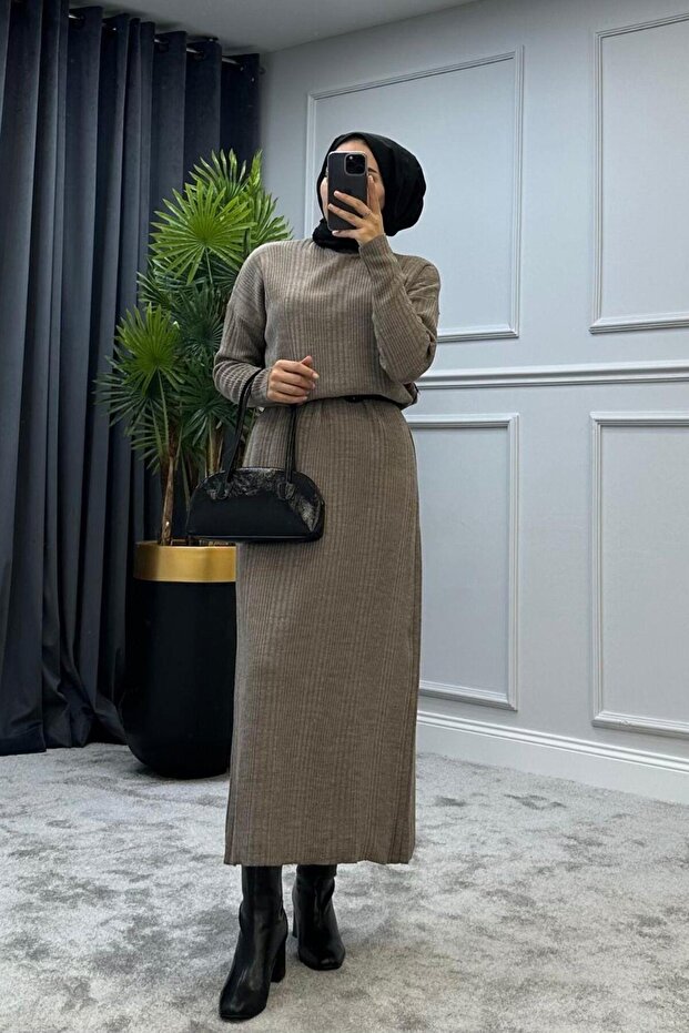 Fitilli Triko Elbise Vizon - 2