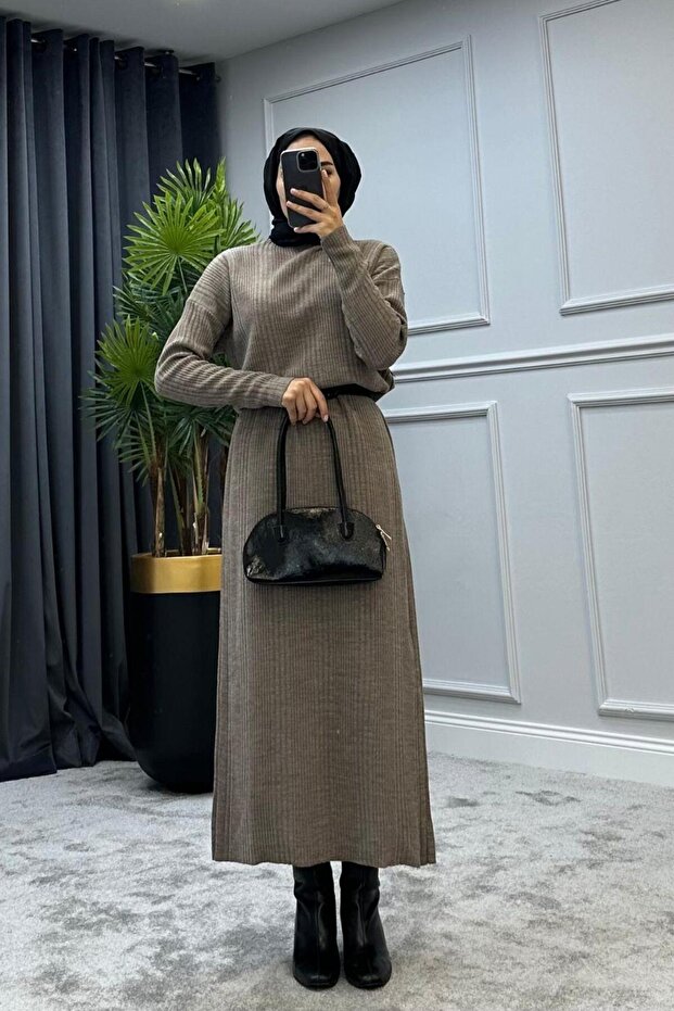 Fitilli Triko Elbise Vizon - 1