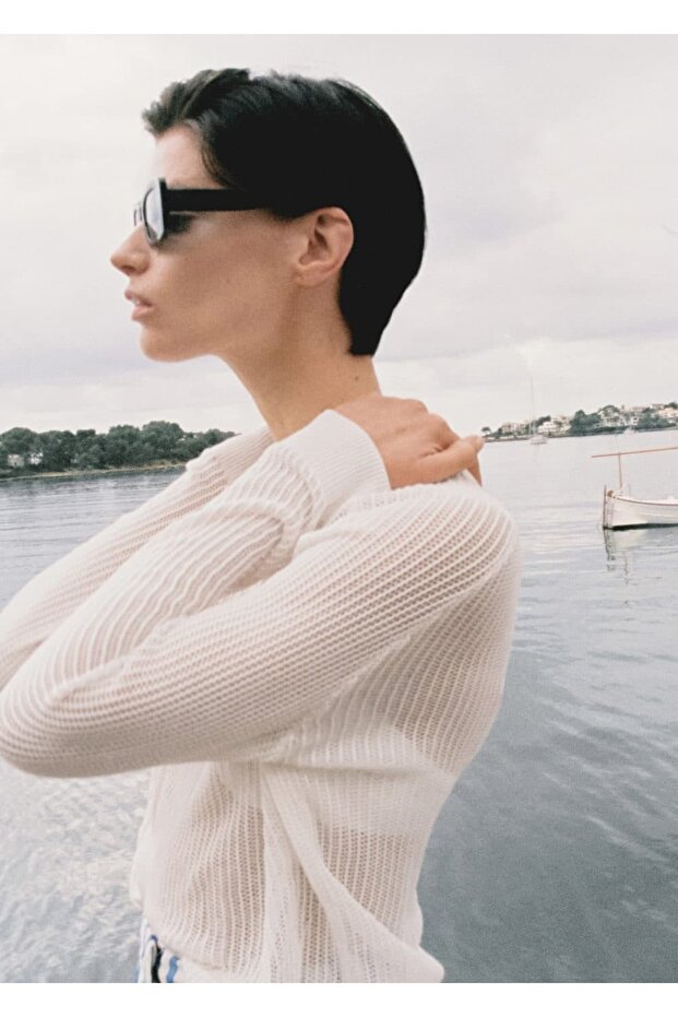 Yarı şeffaf triko kazak - 7