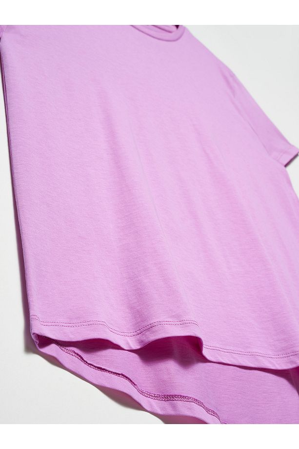 3471 Bisiklet Yaka Basic T-shirt-lila - 2