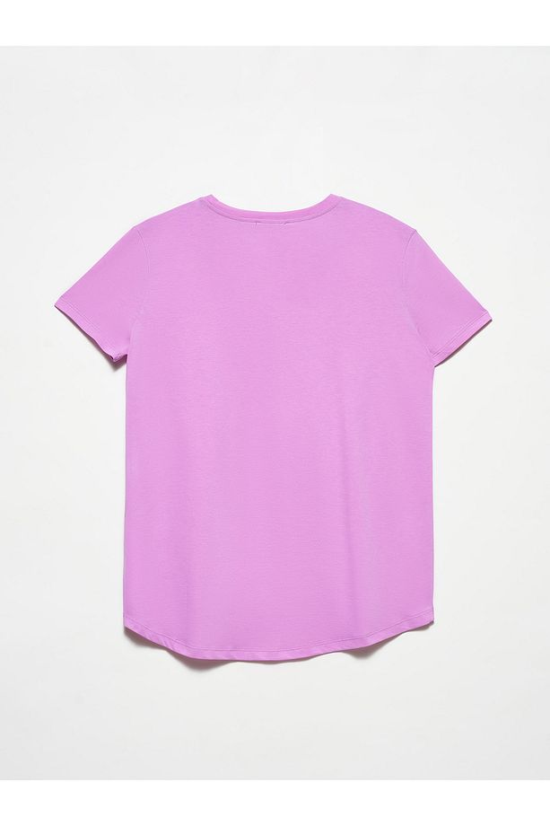 3471 Bisiklet Yaka Basic T-shirt-lila - 3