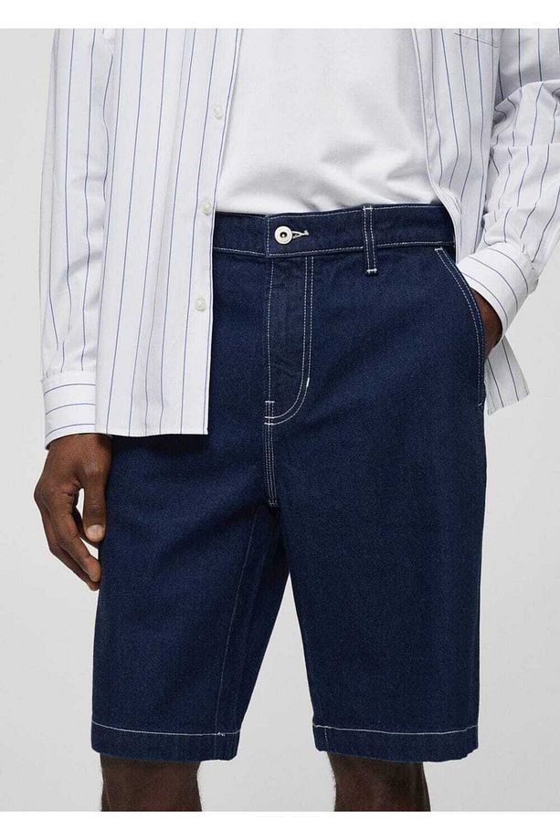 Pamuklu denim bermuda şort - 6