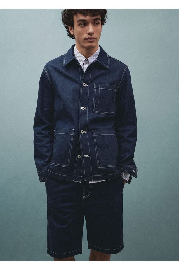 Pamuklu denim bermuda şort - 8