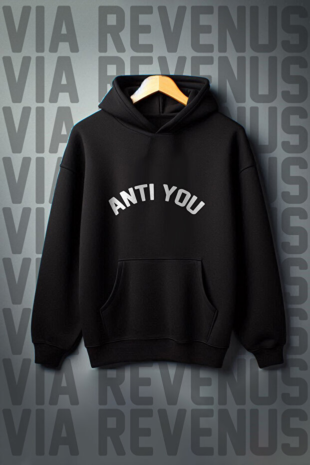 Antiyou Printed - 3 Thread Kangaroo Pocket, Oversize Hooded Sweetshirt