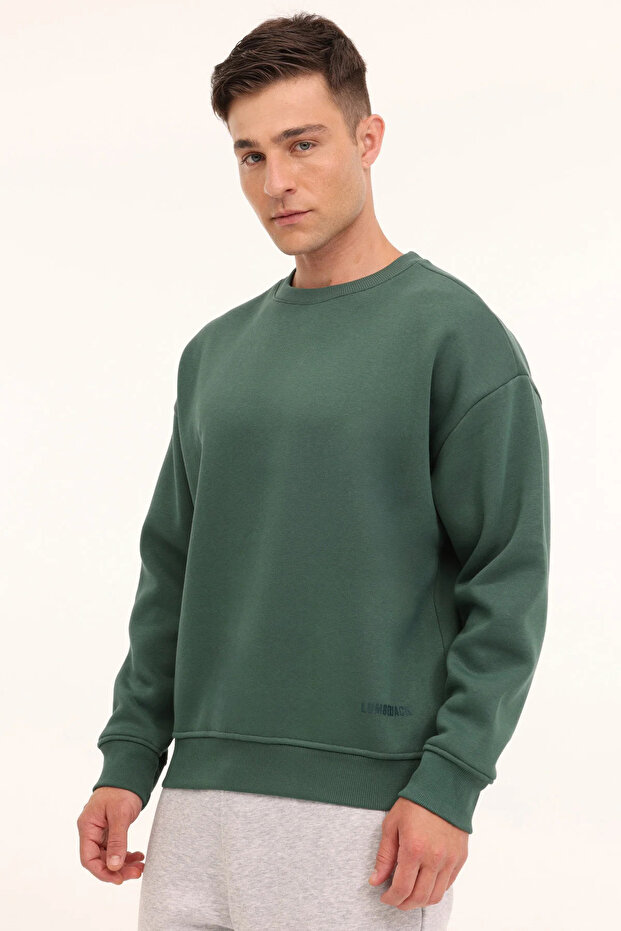 Men's Oversize Crewneck Sports Sweatshirt 813162 Mb Ros Hs108 Emerald Green