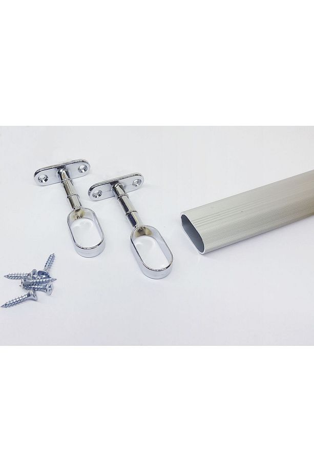Gardırop Elbise Askı Borusu Alüminyum Dolap Borusu 1 Adet 60 Cm Ve 2 Adet Başlık - 1