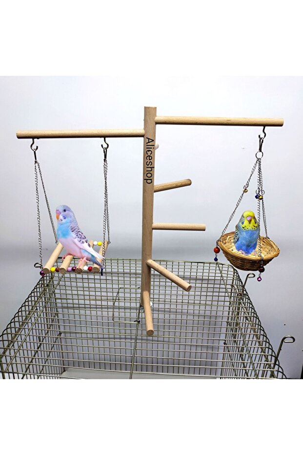 Budgie Platform with Basket and Swing - Cage Top Play, Suitable for Size Birds