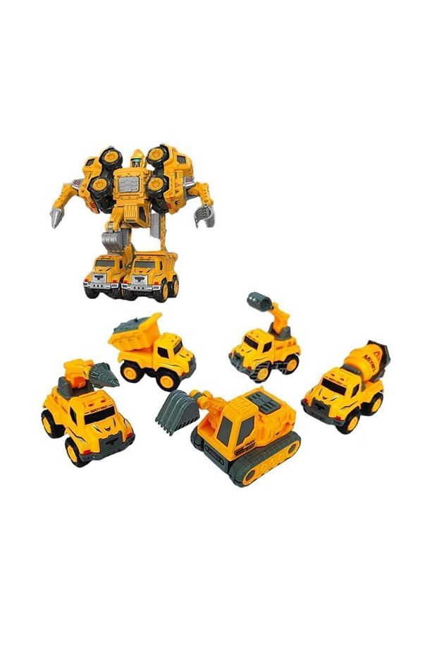 Kutulu 6'lı Metal İş Makineleri 0783-365, Birleşip Robot Olan 5'li Araba Seti - 1