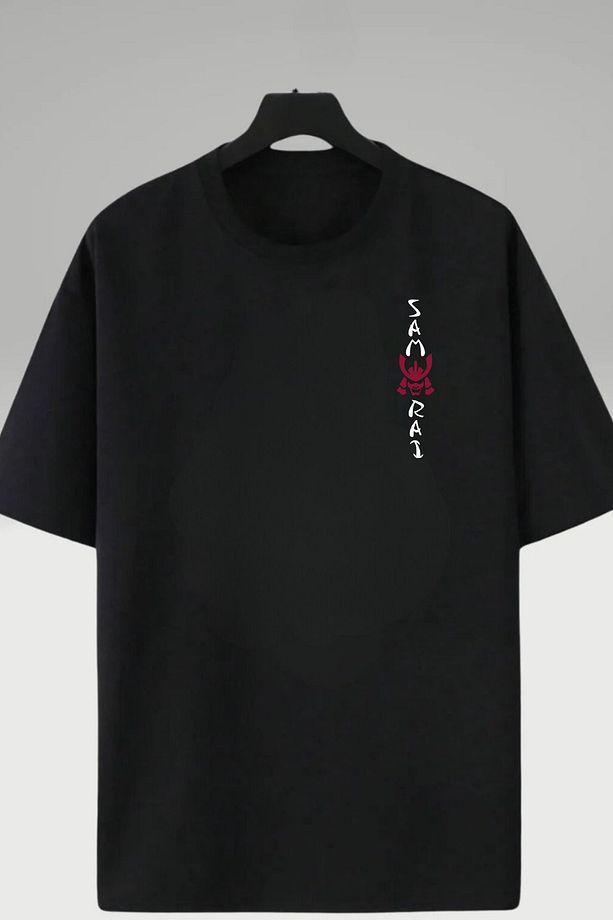 Samurai Anime ön arka baskılı oversize t-shirt - 3