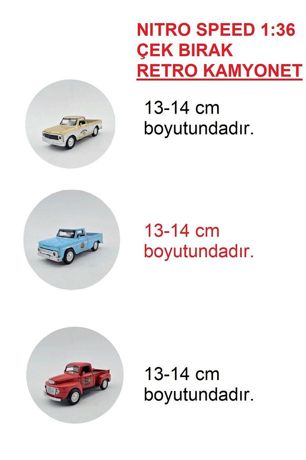 NIitro Speed 1:36 Çek Bırak Retro Kamyonet 3'lü Canlı Renkler - 1