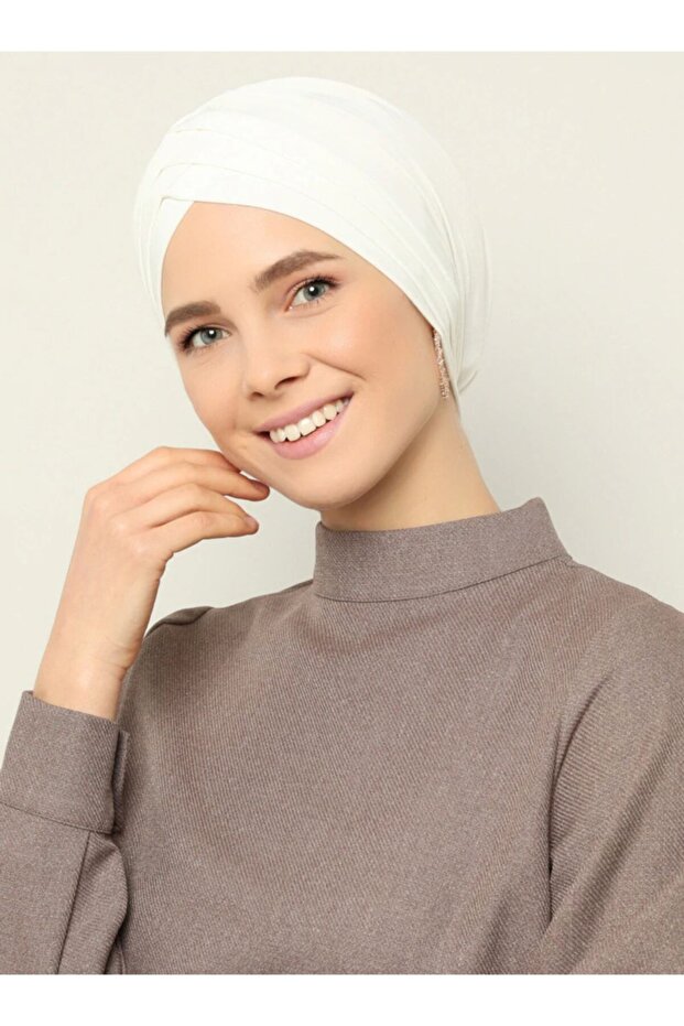 Cross Three-Striped Ready-made Turban - Cream - 5 -