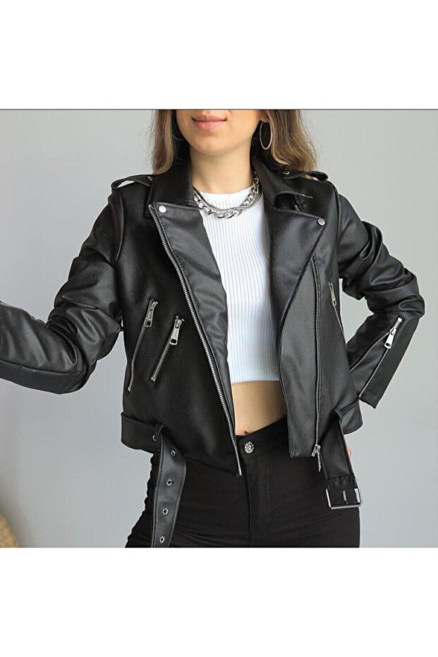 Mila Style Black Belted Leather Jacket