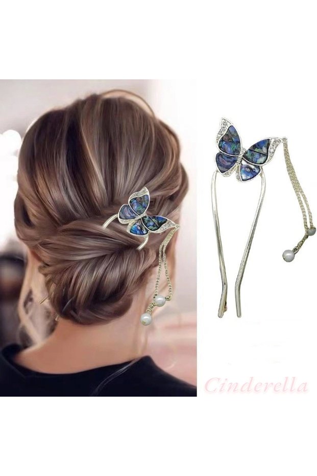 Butterfly Model Pendant Lamp with Pearls and Stones Metal Bun Buckle - New Season Stick Hair Bun Buckle