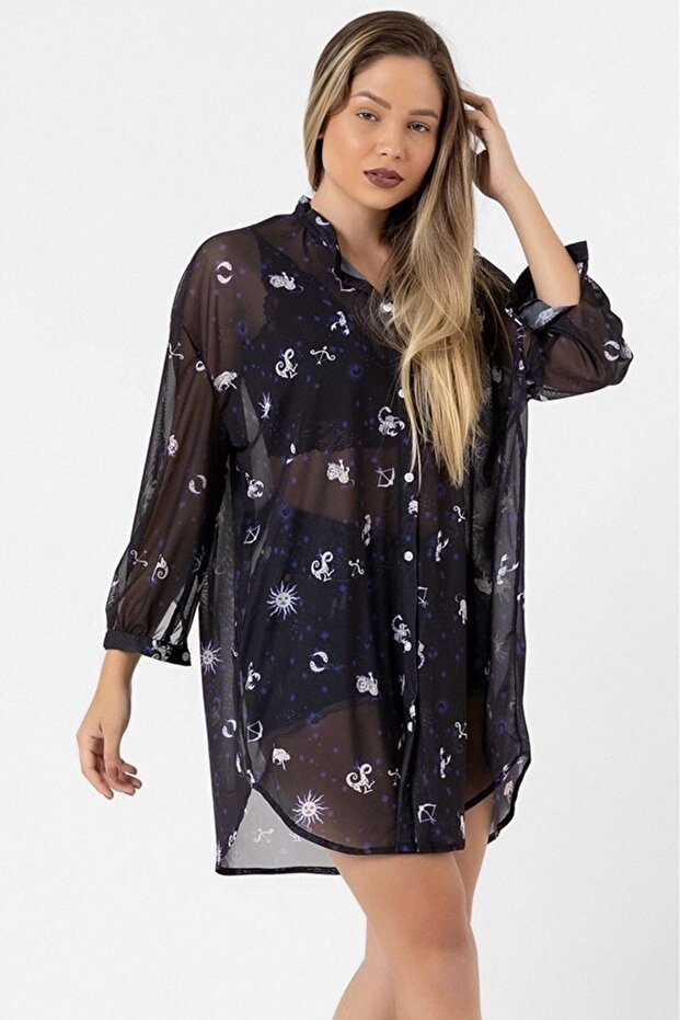 Oversize Tül Şifon Salaş Gömlek - 4