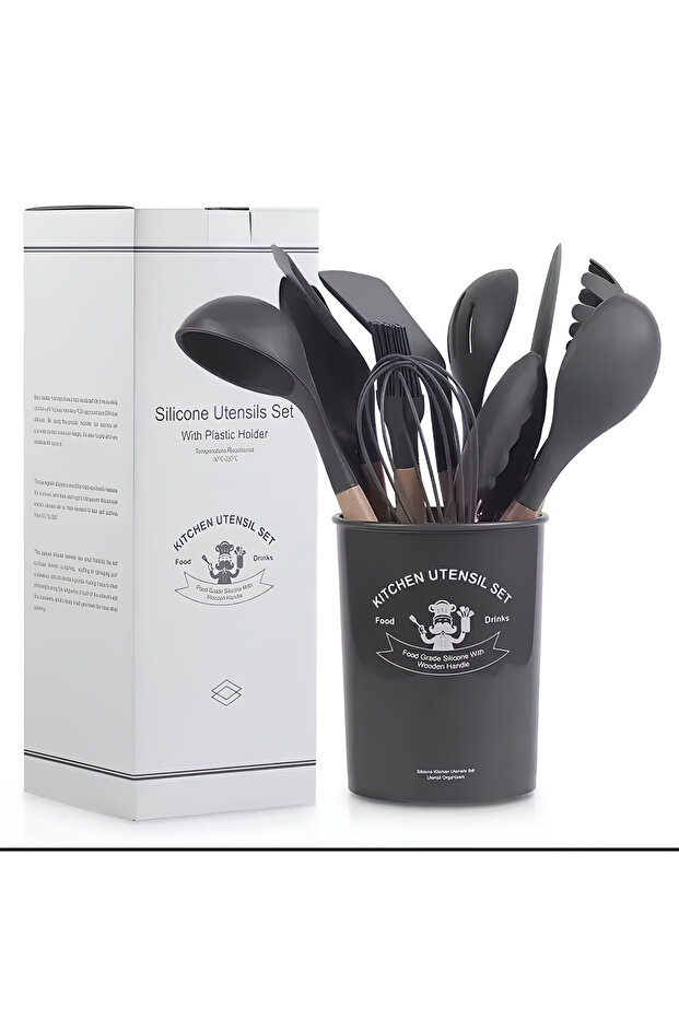 Silicone 11-piece Ladle Set - Heat Resistant, with Spatula Stand, Pasta and Beater Ladle