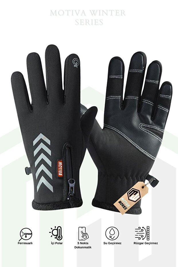 Water Resistant Softshell Unisex Cycling, Motorcycle Gloves Touchscreen Winter Non-Slip