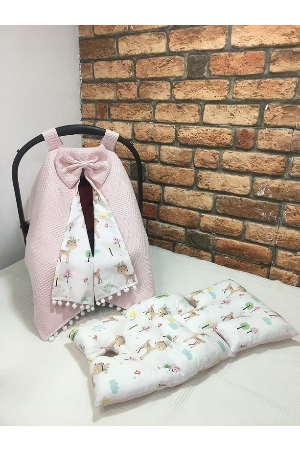 Pembe Puset Örtüsü ve Puset Minderi 2'li Set - 2
