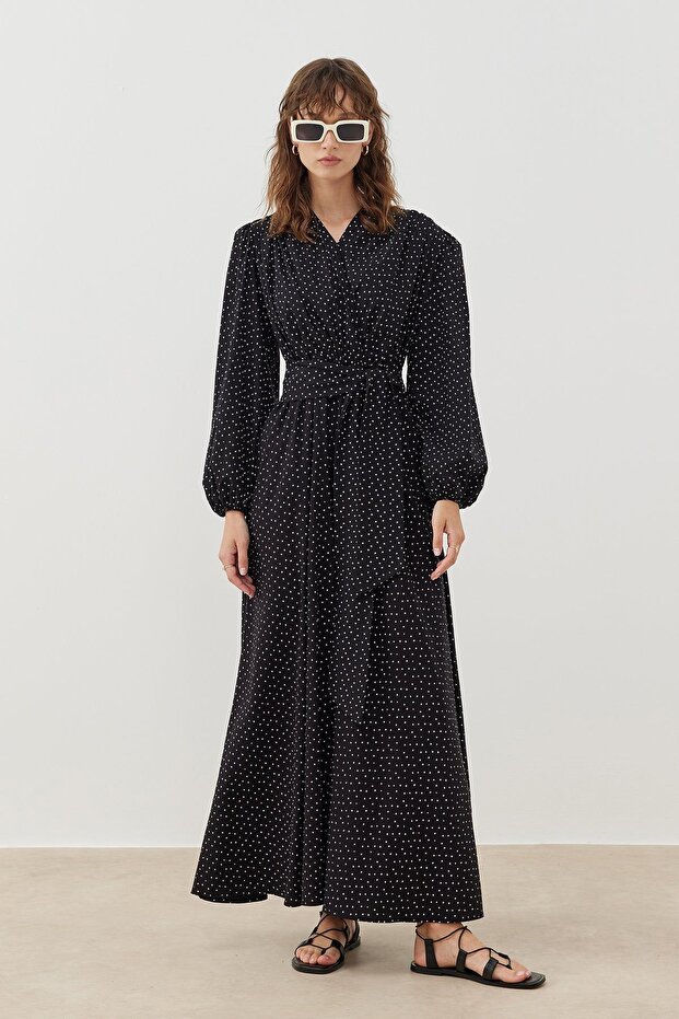 Black Double-breasted Patterned Dress