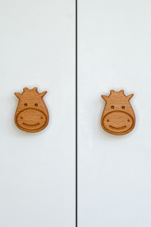 Cow Pattern (2 Pcs) Baby Kids Room Wooden Furniture Cabinet Drawer Handle