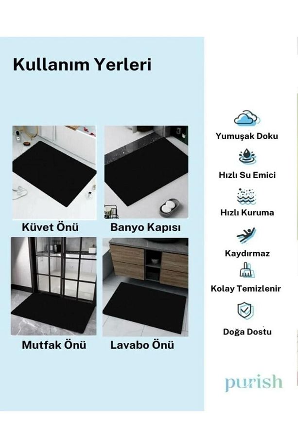 ( 1 Adet ) 40*60 CM Banyo Paspası  Kaymaz Tabanlı Su Emici Yapı Kare - 2