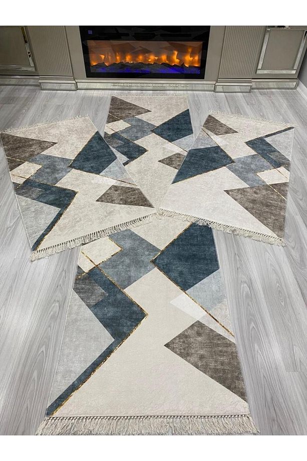 Dijital Baskı Yıkanabilir 3 'lü Yatak Odası Yolluk Takımı 2 Adet 80x150 1 Adet 80x300 Cm Halı Set - 1