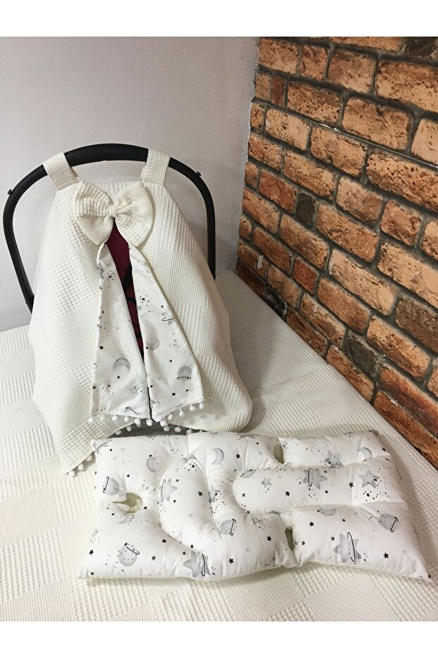 Krem Puset Örtüsü Ve Puset Minderi 2'li Set - 3