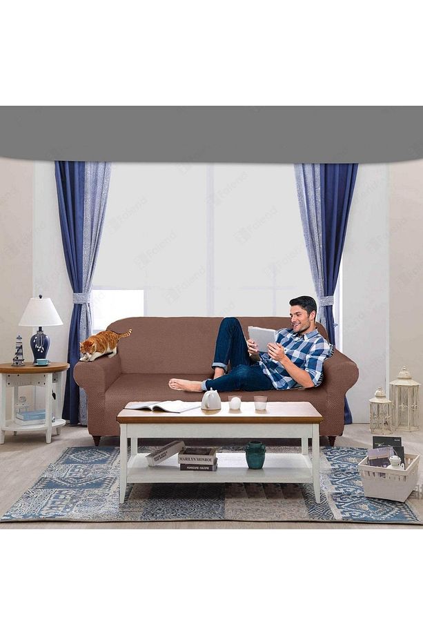 Bal Peteği Kumaş Likralı Esnek Yikanabilir Lastikli Koltuk Örtüsü 3*kişilik Koltuk Örtüsü,koyukahve - 2