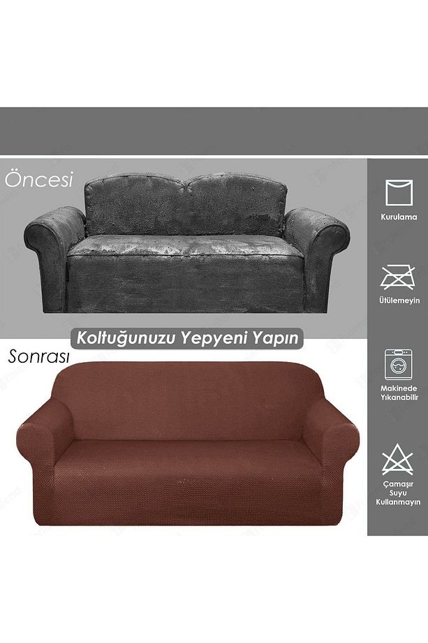 Bal Peteği Kumaş Likralı Esnek Yikanabilir Lastikli Koltuk Örtüsü 3*kişilik Koltuk Örtüsü,koyukahve - 4