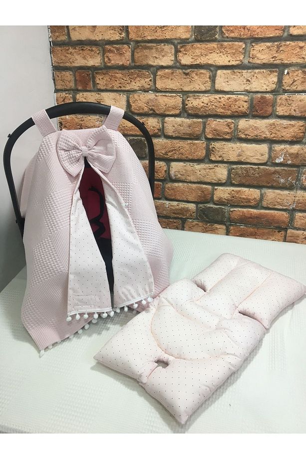 Pembe Puset Örtüsü ve Puset Minderi 2'li Set - 2