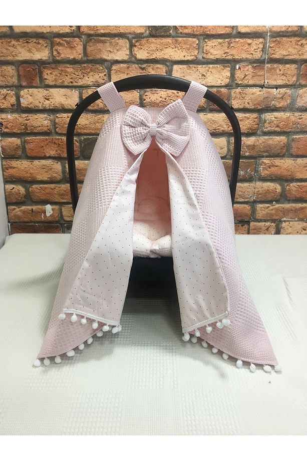 Pembe Puset Örtüsü ve Puset Minderi 2'li Set - 1