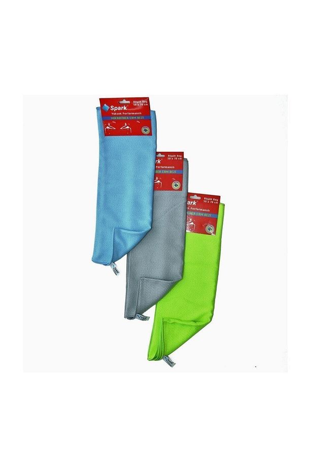 (3 ADET) Spark 2311 Mikrofiber Oto Kurulama ve Cam Temizlik Bezi 50x70 cm. Mavi - Yeşil - Gri - 1