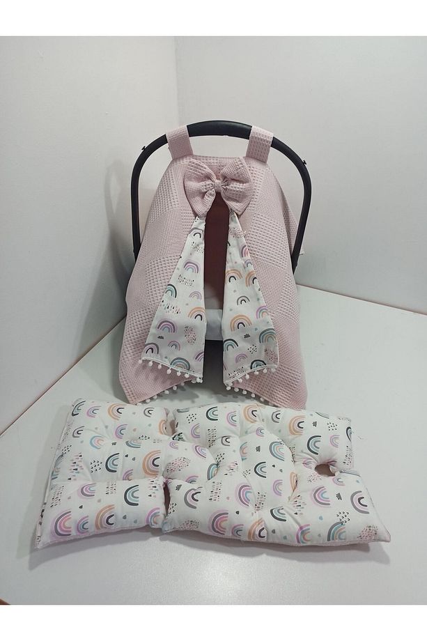 Pembe Puset Örtüsü ve Puset Minderi 2'li Set - 2