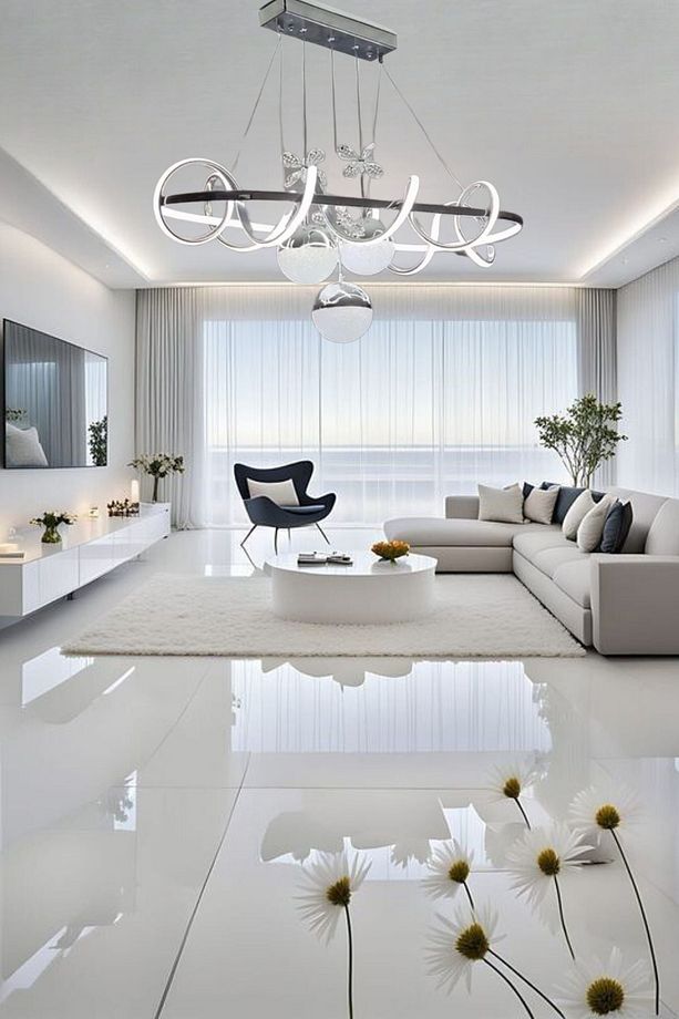 Modern Sarkıt Kıvrımlı Çember 3 Renk PowerLed Krom 3 Toplu Led Avize - 1