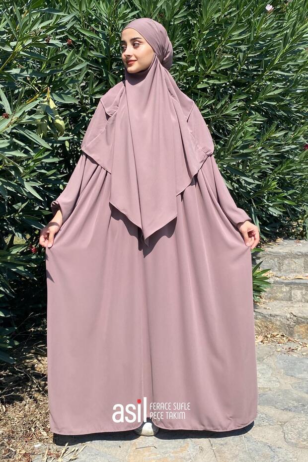 طقم حجاب سوفليه من أسيل فيرايس مصنوع من الفرو (طقم من ثلاث قطع)